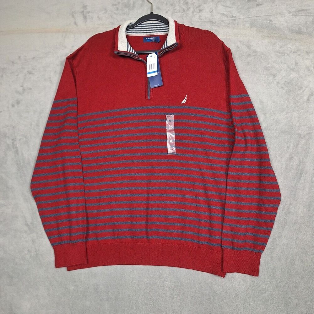 Nautica Sweatshirt 1/4 zip‎ mens XL Red Striped Navtech Performance NWT